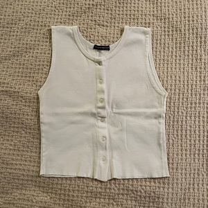 White Cropped Brandy Melville Button Tank